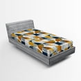 thumbnail image 2 of Ambesonne Retro Fitted Sheet, Grungy Quarter Circles Art, Twin Size, Dark Yellow Orange and Blue, 2 of 5