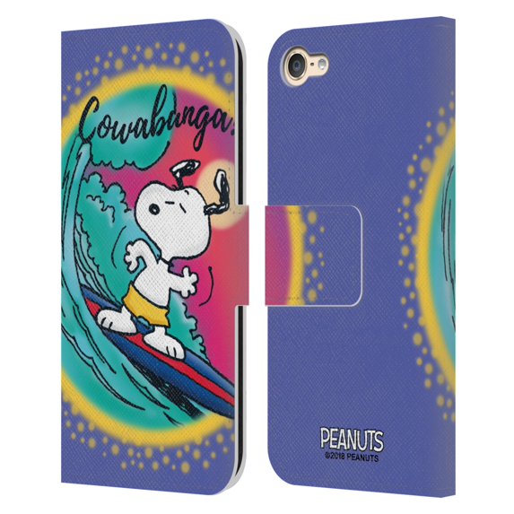 Head Case Designs Officially Licensed Peanuts Snoopy Boardwalk Airbrush Cowabunga Surf Leather Book Wallet Case Cover Compatible with Apple Touch 6th Gen / Touch 7th Gen