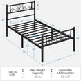 thumbnail image 6 of Yaheetech Twin XL Metal Bed Frame Scroll Headboard & Footboard, Black, 6 of 7