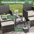 thumbnail image 3 of ELPOSUN 5-Piece Patio Furniture Set, Outdoor Patio Conversation Rattan Chair with Side Table & Storage Ottoman for Balcony, Porch, Deck, Poolside,Black Rattan,White, 3 of 8