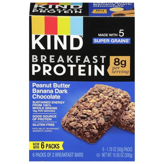 KIND Breakfast Protein Bars, Peanut Butter Banana Dark Chocolate, Healthy Snacks, Gluten Free, 8g Protein, 6 Count