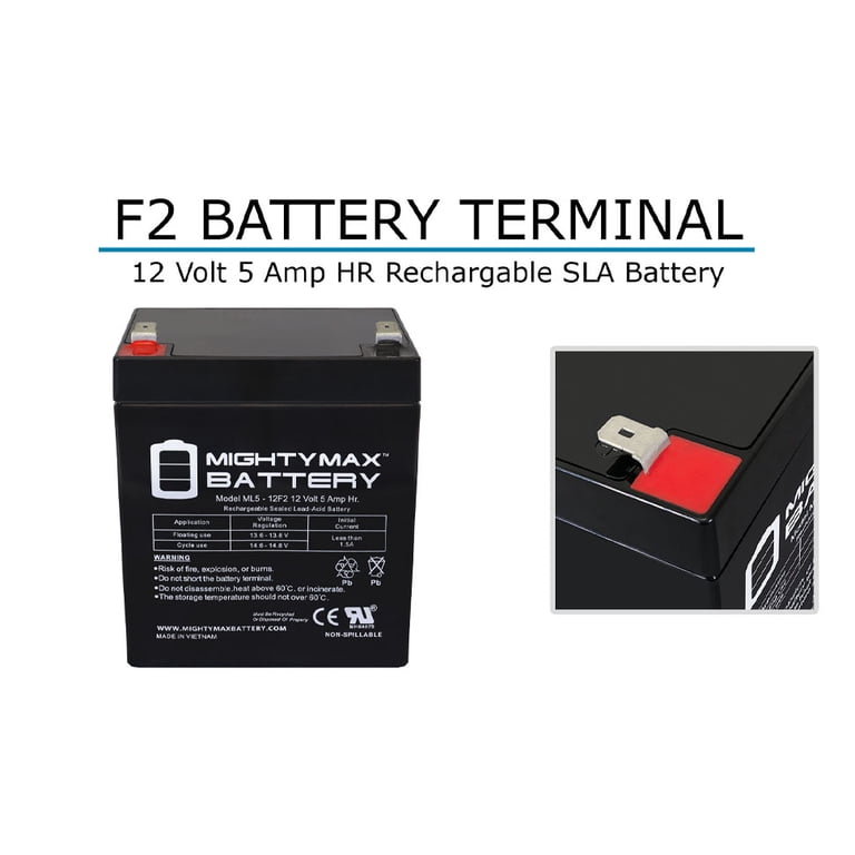 Mighty Max ML5-12F2 12V 5Ah F2 SLA Battery, Backup Powered Solar