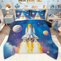 Castle Fairy Planet Rocket Queen Comforter Set,Cosmos Stars Print Bedding Comforter Set