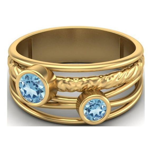 4mm Round Blue Topaz Handmade Split Shank Band 925 Sterling Silver Gold Vermeil Dual Stone Women Mother's Day Gift Ring