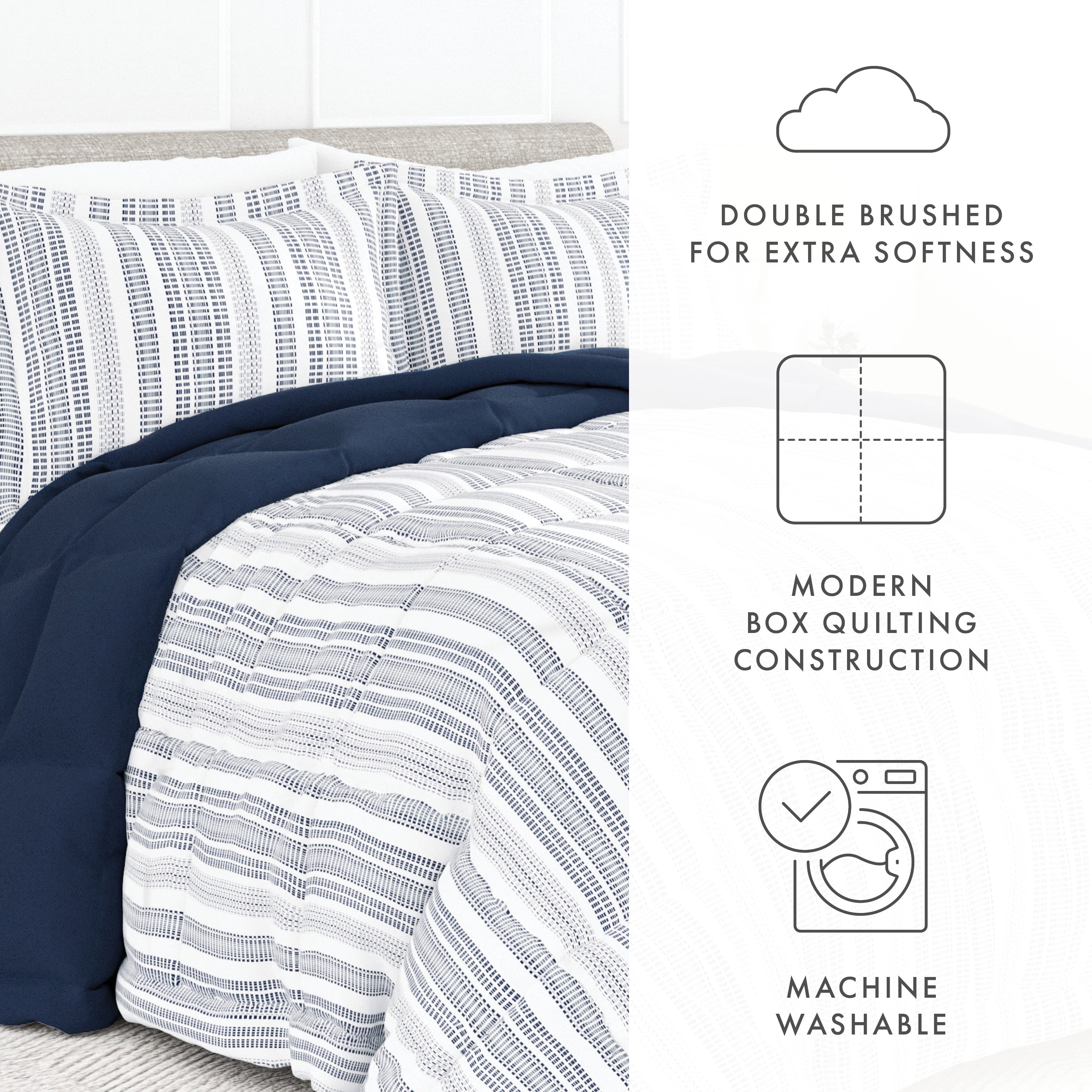 Noble Linens 2-Piece Navy Farmhouse Dreams ReversiblePrint Comforter Set, Twin/TwinXL