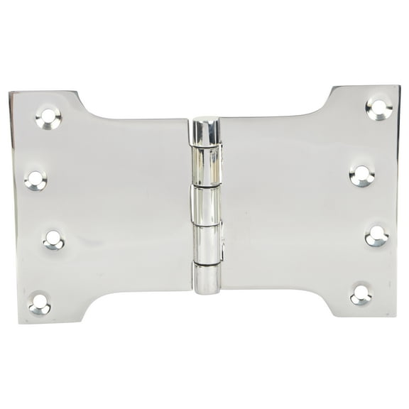 Ssiskcon Stainless Steel Parliament Door Hinge 4 in L x 4 in Obstacle Gap x 6 in W with 8 Screws Wide Throw Mirror Polished 32 (Pack of 1)