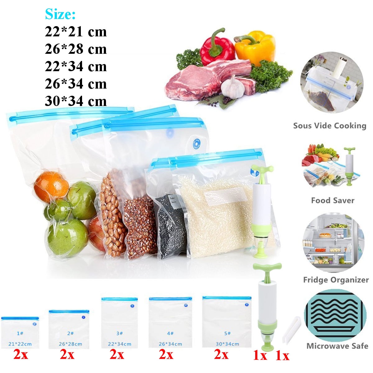10Pcs Sous Vide Bags Reusable Vacuum Sealed Bag Food Saver Storage