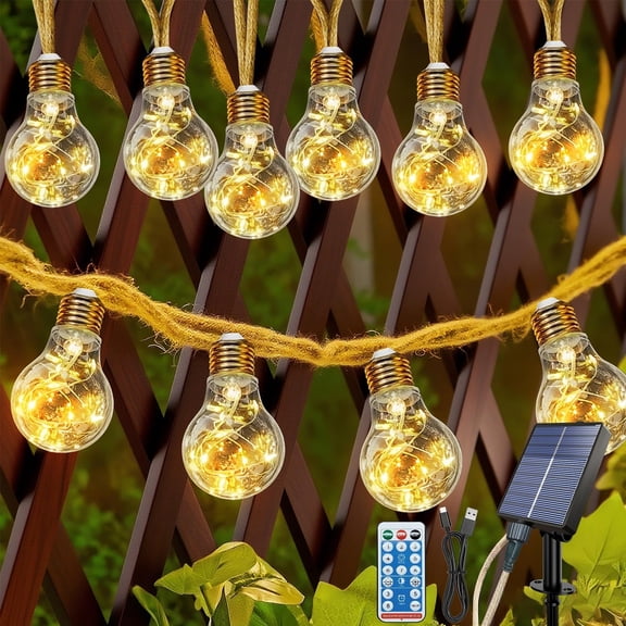 Electight Solar String Lights Outdoor,41 FT Vintage Rope Hemp Solar Patio Lights with 20 Shatterproof Bulbs, 8 Mode Waterproof Outdoor Garden Patio Lights