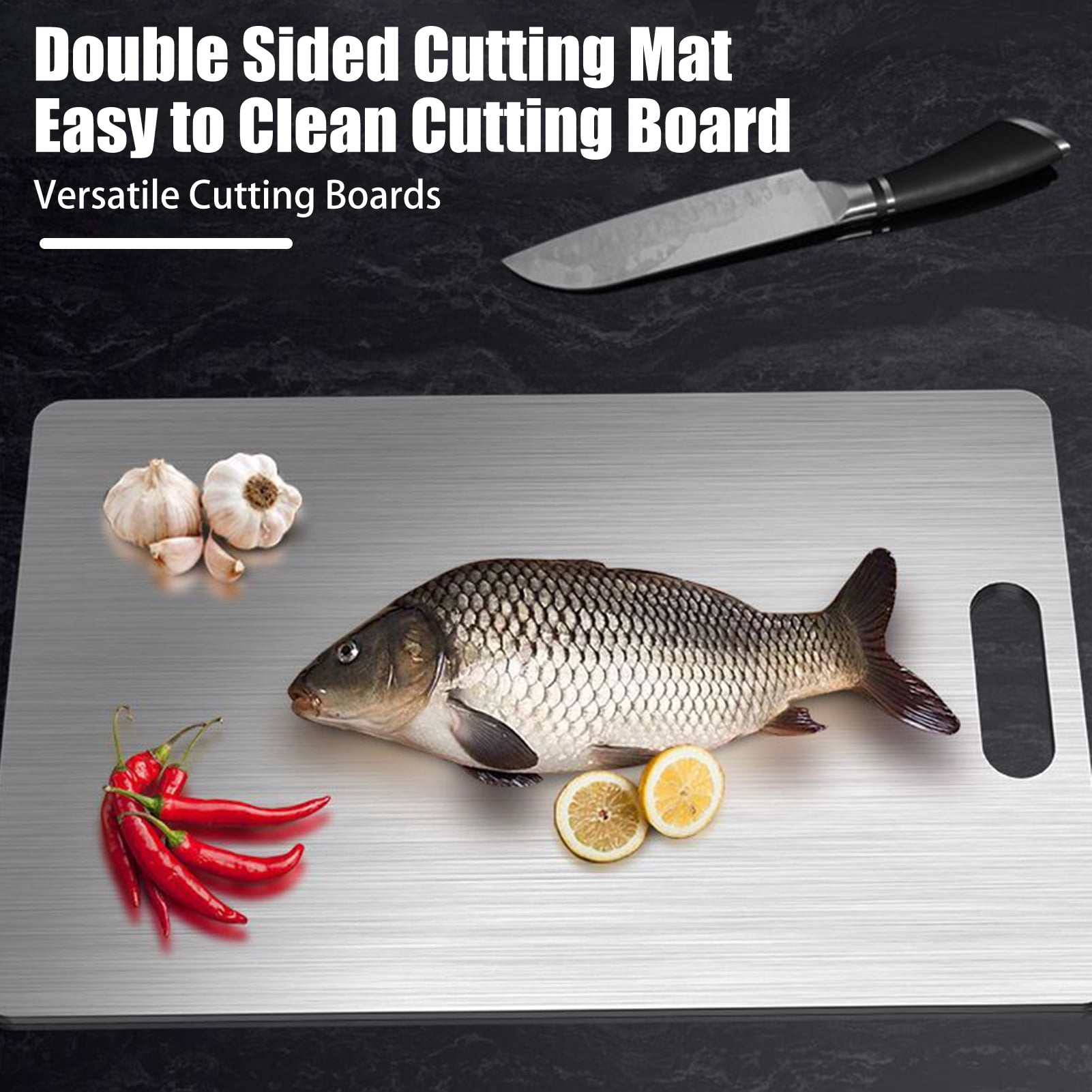 Homelife Double Sided Cutting Board for Kitchen Quick Thawing Crack Resistance Cutting Board Stainless Steel Chopping Board for Meats Fruits Vegetables