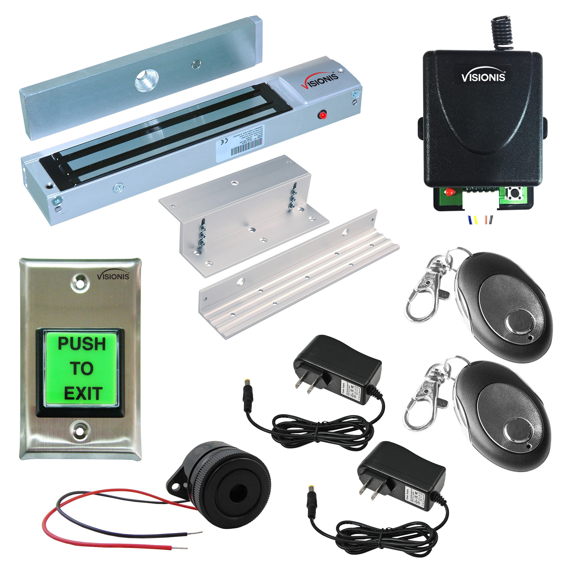 Visionis Door Entry System Mag Lock Kit with Wireless Remote and Exit Button 