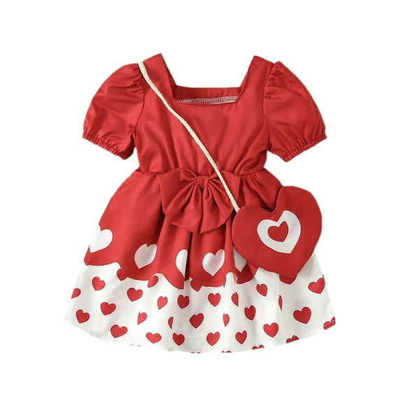 LUOGENLI Girls Dresses Size 5-6 Toddler Girls Short Sleeve Hearts Prints Dresses Valentine's Day Princess Dress Girls' Dresses White Floral Girls Skirts Size 5-6 2-3 Years