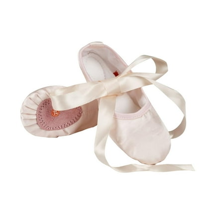 

Caitzr Girls Ballet Shoes Toddler Little Kids Gymnastics Flats with Ribbon Split Suede Sole Dance Shoes