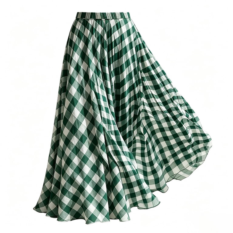 Dpjklzsn Women's Gingham Maxi Skirt, High Waisted Flowy A-Line