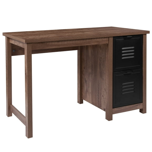 Emma   Oliver Crosscut Oak Wood Grain Finish Computer Desk with Metal Drawers
