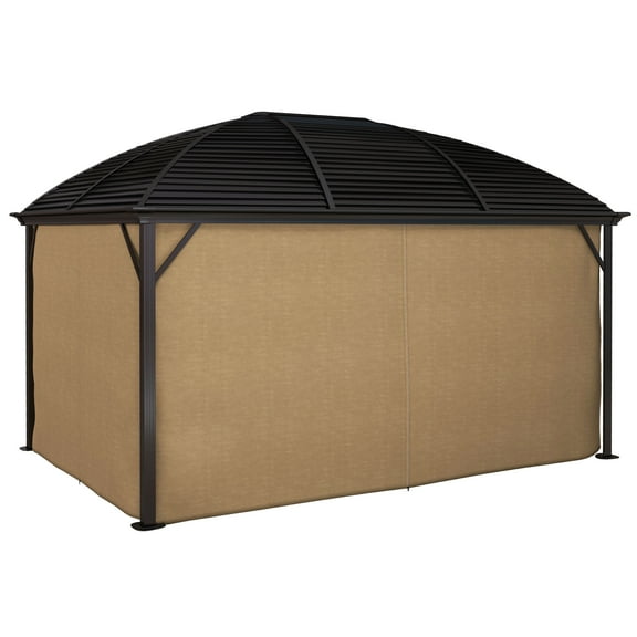 Homiyad 10' x 14' Hardtop Gazebo with Curtains, Netting, Pavilion with Steel Roof Ceiling Hook for Garden Patio, Brown