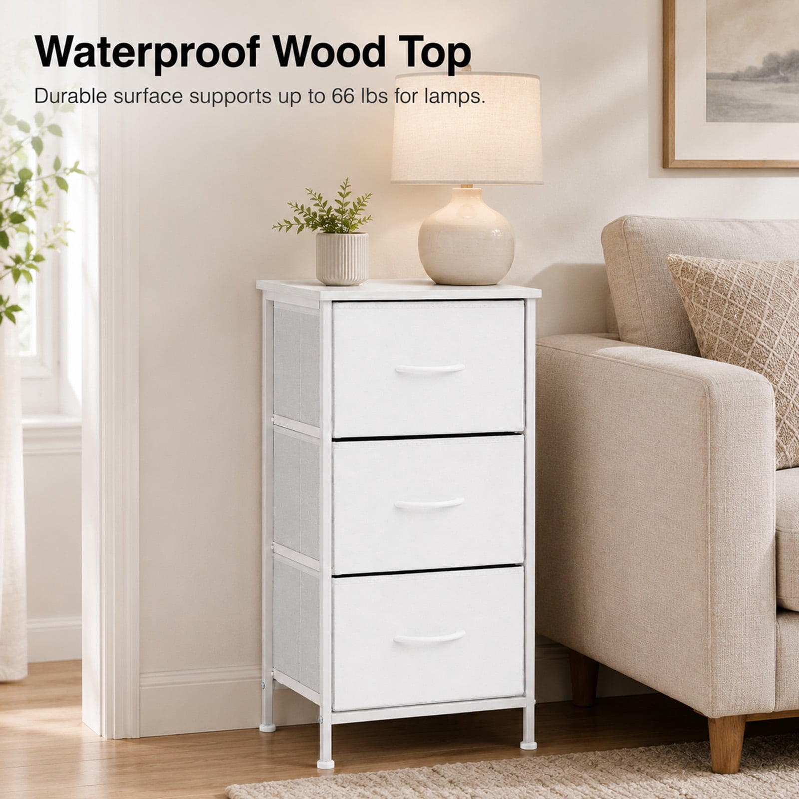 Alvantor 3-Tier Drawer Fabric Dresser, Roomy Fabric Drawers, Compact Nightstand, Bedroom or Closet Use, Chest Of Drawers, Dresser for Small Spaces