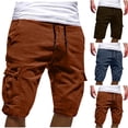 thumbnail image 3 of guisaled Long Cargo Shorts for Men Casual Below Knee Twill Cotton Capri Pants Relaxed Fit Drawstring Elastic Waisted Hiking Shorts with Pockets Valentines Day Gifts, 3 of 6
