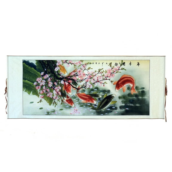 Big Horizontal 9-Fish Hand-Painted Scroll Picture