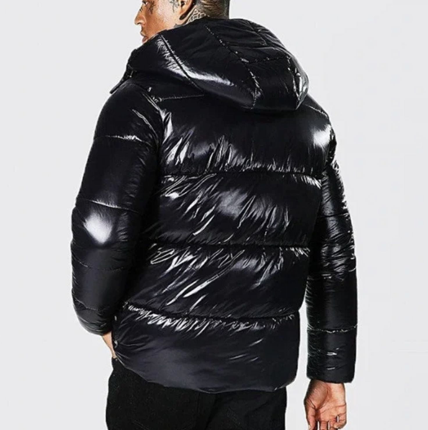 【boohoo】 ハイシャイン パネル パファー ジャケット 黒 Boohoo Man High Shine Panel Puffer Jacket in Black, Size M