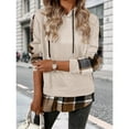 thumbnail image 4 of Lenpel Hoodies for Women Casual Long Sleeve Drawstring Patchwork Plaid Hooded Sweatshirts Fashion Fall Winter Clothes(Beige,Large), 4 of 7