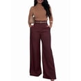 thumbnail image 2 of Women Fall Wide Leg Trousers High Elastic Waist Loose Pleated Long Flowy Palazzo Work Pants with Pockets Wine Red XXL, 2 of 8