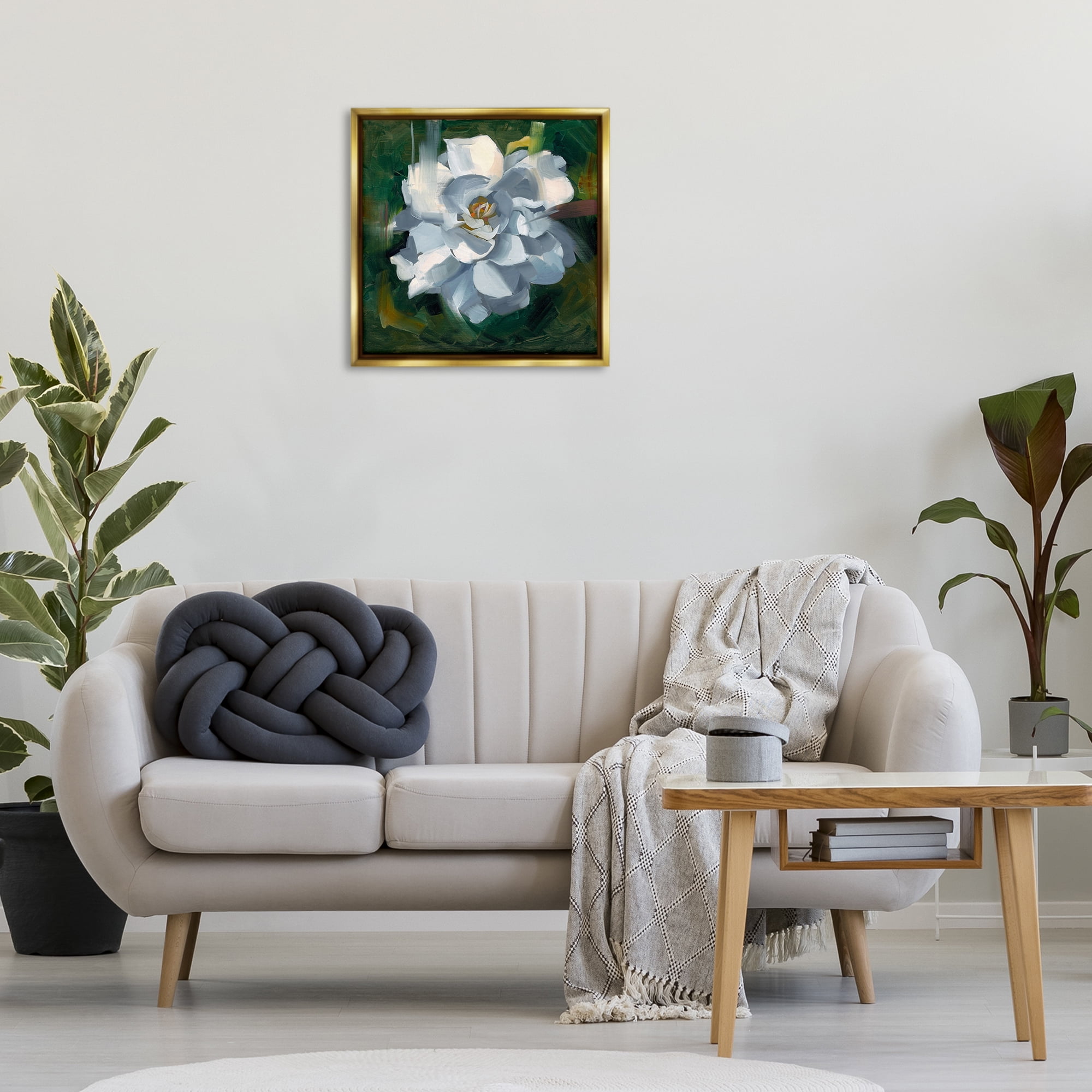 Stupell Industries Paint Streaked Flower Botanical & Floral Painting Gold Floater Framed Art Print Wall Art, 25 x 25