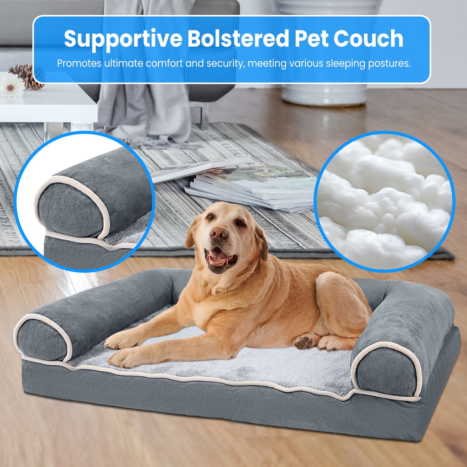 Imountek 30x17x5.5in Large Pet Dog Bed, Sofa Foam Couch Bed with Removable Cover, L