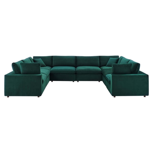 Modway Commix Sectionnel 8 Pcs en Velours de Performance Surrempli Garni de Duvet, Vert