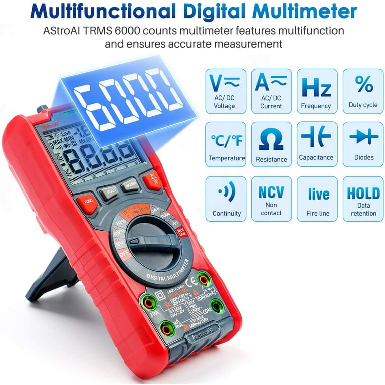 Astroai digital multimeter with ohm volt amp and diode voltage tester outlet