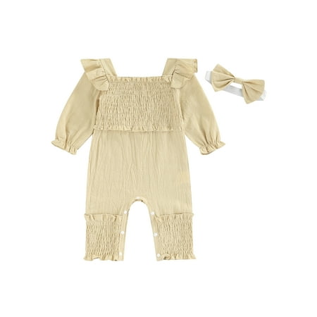 

SHIBAOZI Newborn Infant Baby Girls Clothes Romper Ruffle Sleeve Cotton Linen Jumpsuit Bodysuit Outfits Romper Outfits