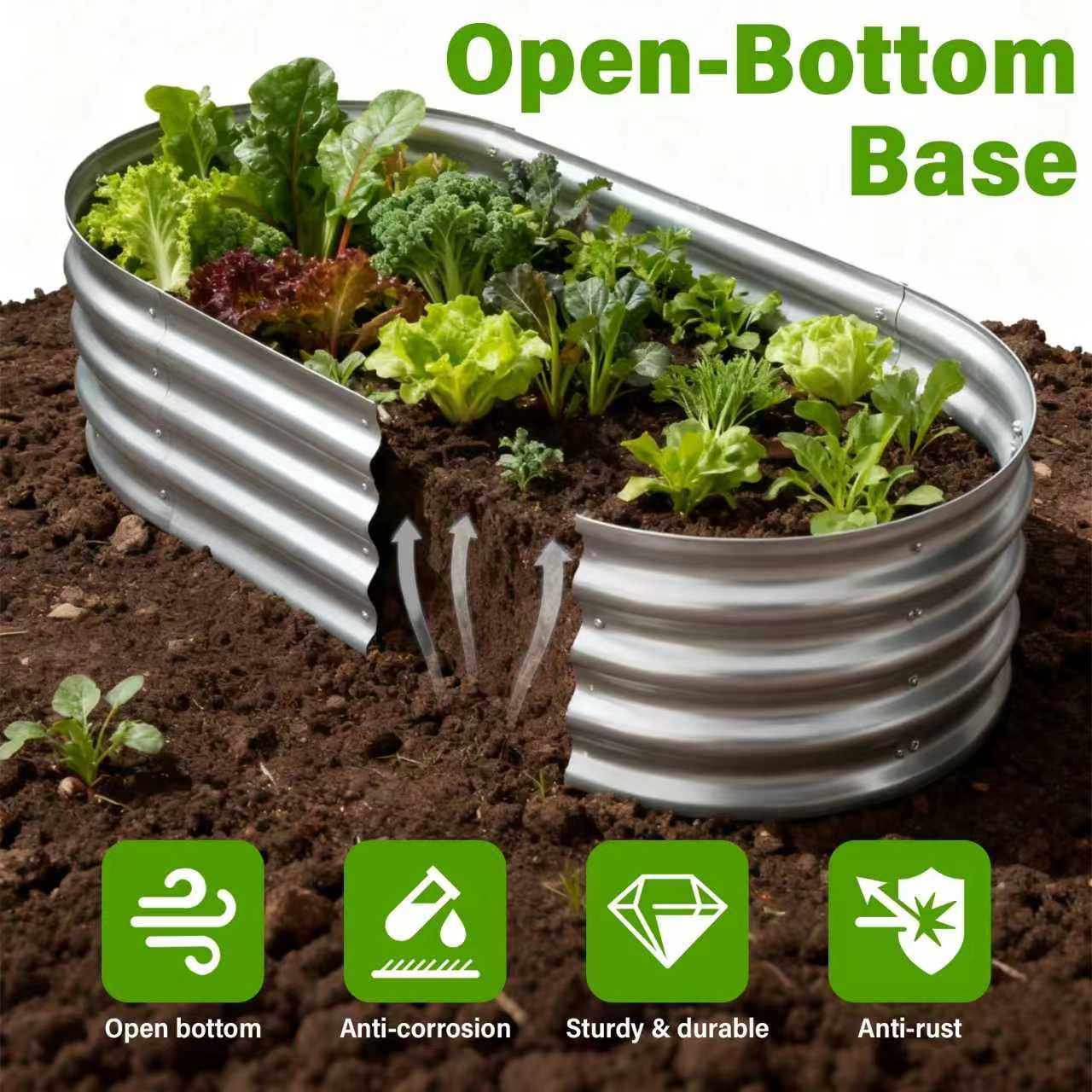 HGD Raised Garden Bed Kit Oval Galvanized Steel 2 Pack 4x2x1 ft