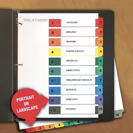 10 Tab Deluxe Table of Contents Index Dividers - White (6 Sets/Pack)