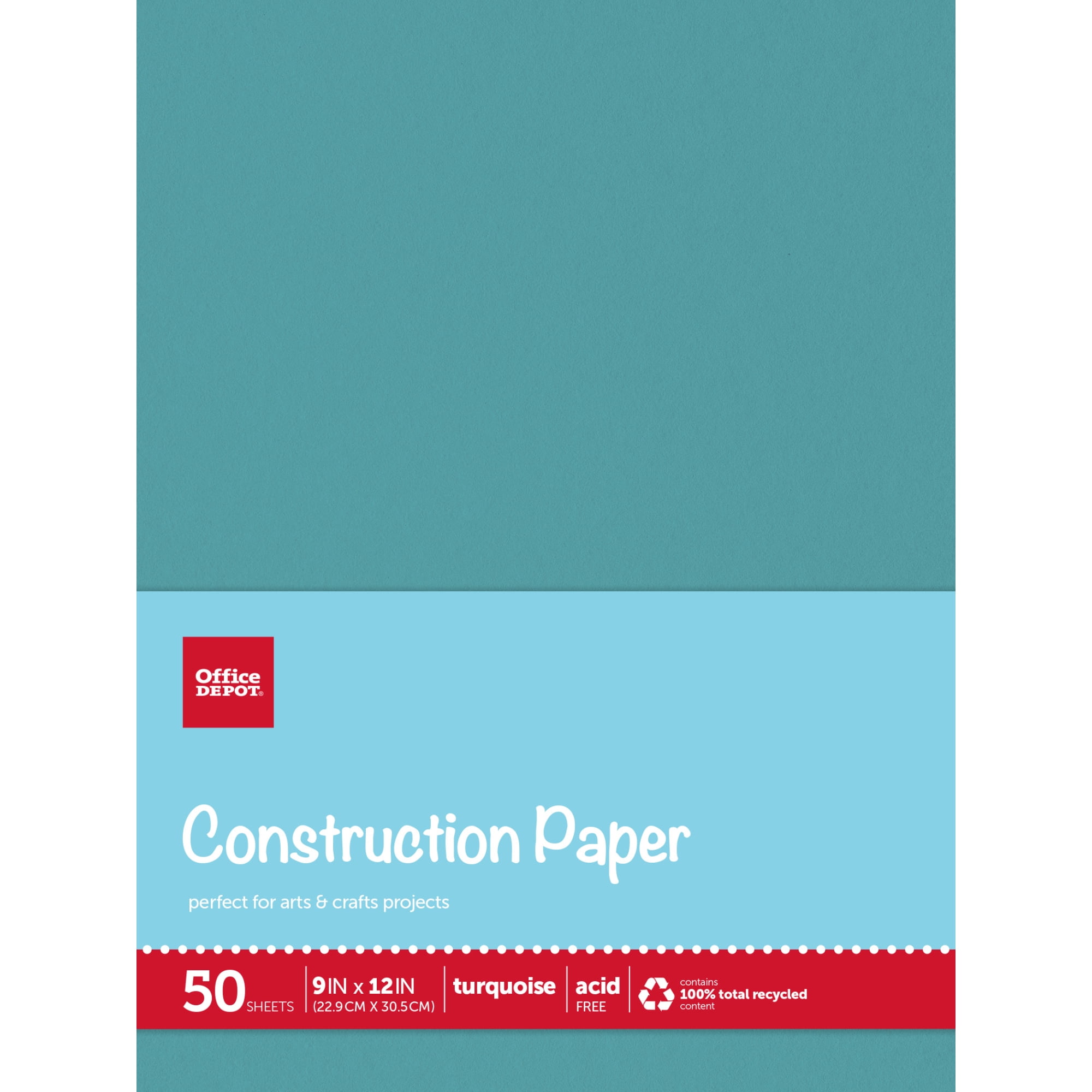 Office Depot® Brand Construction Paper, 9' x 12', 100% Recycled, Turquoise, Pack Of 50 Sheets