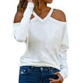 thumbnail image 2 of OKBOP Women Blouses And Tops Fashion,The Shoulder for Sexy 3d Digital Printing Long Sleeve T-Shirt Spring Thin V Neck Pullover Tunics Plus Size Blouses for Women Long Sleeve Undershirt for Women, 2 of 5