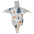 thumbnail image 2 of FORMRS Wearable Blanket Hoodie with Sleeves for Kids Cozy Flannel Sweatshirt, Gray Cartoon Houses, 2 of 7