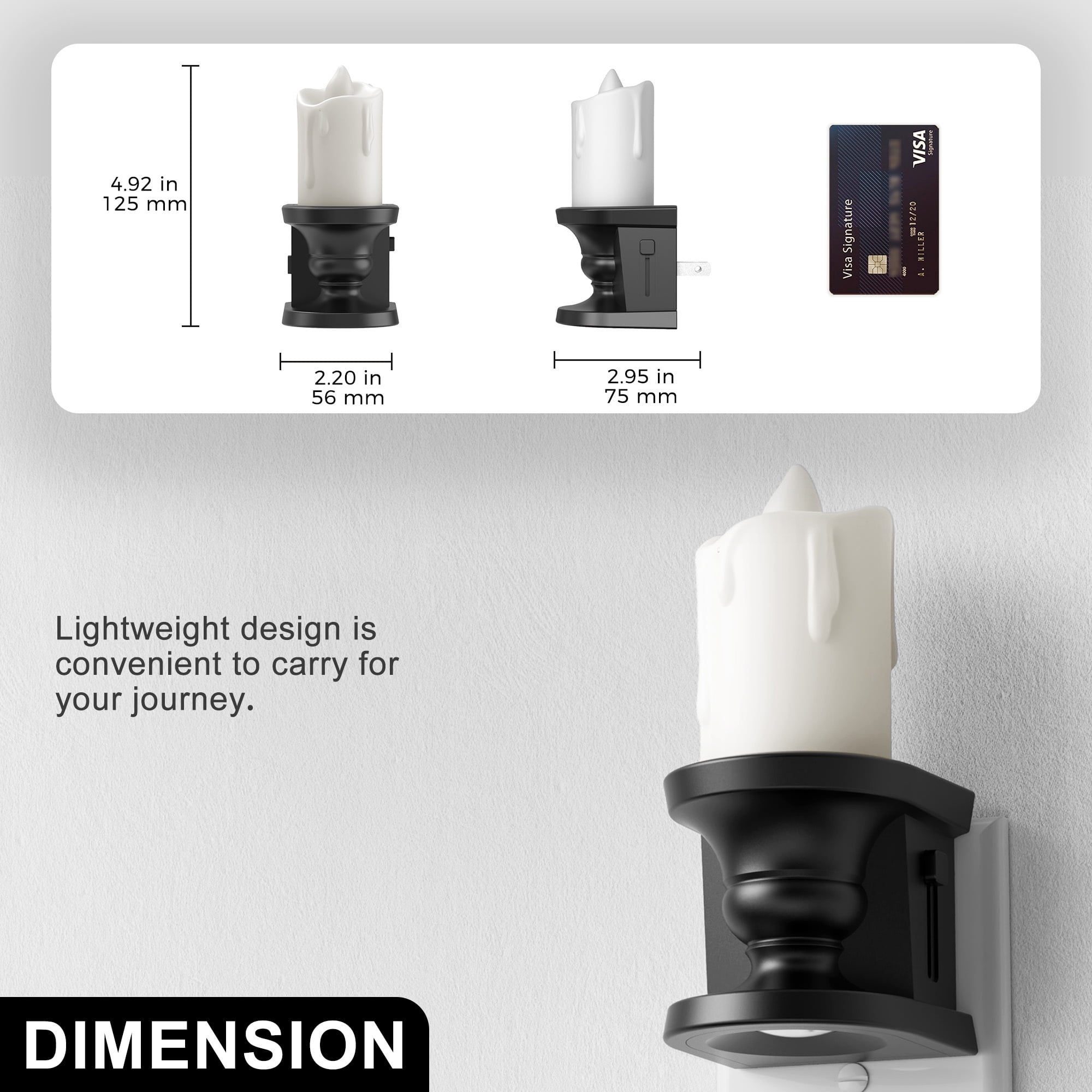 2 Pcs Amber Flickering Flame Candle Night Light with Dimmer