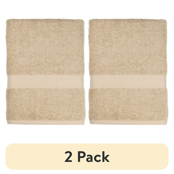 (2 pack) Mainstays Basic Bath Towel, Soft 100% Cotton and Highly Absorbent Bath Towel, Tan