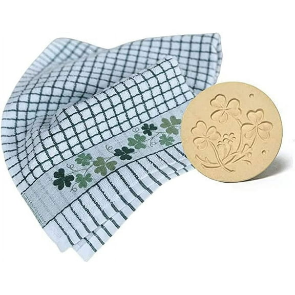 Exclusively Irish Kitchen Set 1 Shamrocks Cookie Stamp and 1 Poli-dri Jacquard Towel White with Green and Shamrock Trim
