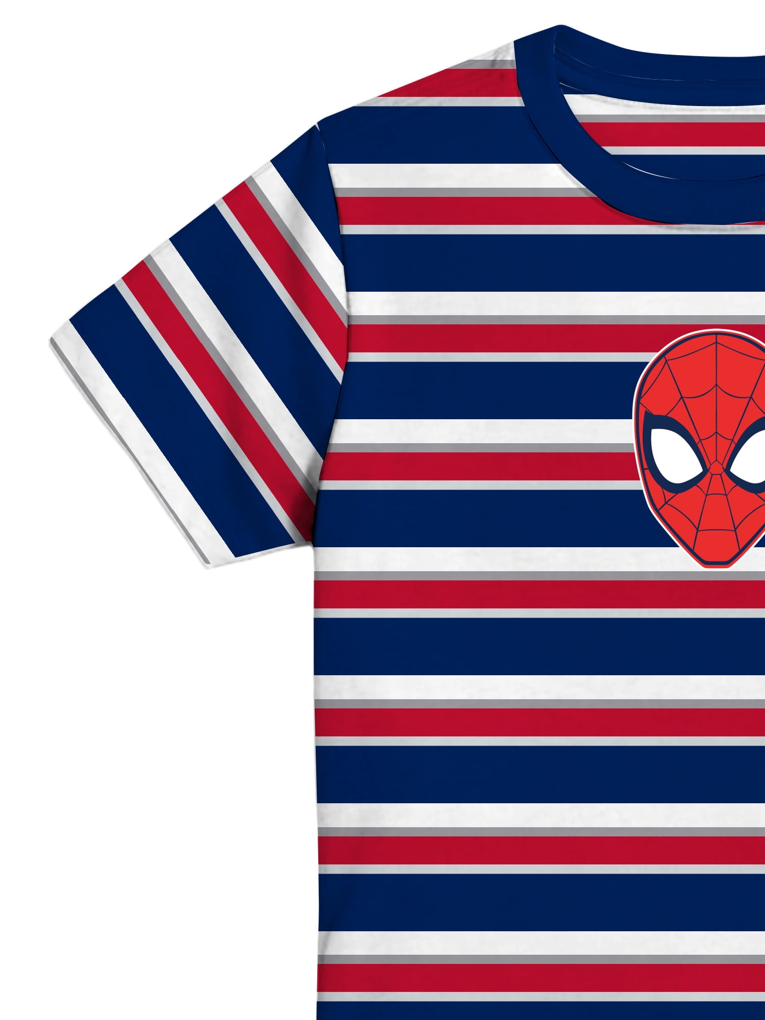 Spider-Man Head, Boys Graphic Crew Neck Short Sleeve Embroidered Striped Tee, Sizes 4-18