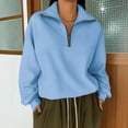 thumbnail image 3 of Women's Half Zip Pullover Hoodie, Stand Collar Long Sleeve Sweatshirt, Casual Loose Fit Top, Solid Color Knit Blouse, Fashion Oversized Sweater for Women Sky Blue XL, 3 of 4