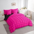 thumbnail image 4 of Homewish Vintage Rectangle Plaid Bedding Comforter Set 7 Pieces, Stripes Ombre Full Bedding Set, Hot Pink Abstract Artwork Reversible Fitted Sheet Flat Sheet, Ultra Soft Bedroom Decor, 4 of 8