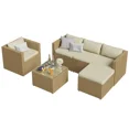 thumbnail image 4 of UDPATIO 6-Piece Patio Furniture Set,Outdoor Patio Furniture Set All-Weather Rattan Wicker Patio Conversation Set with Ottoman, Single Chair, Cushions & Glass Table for Garden & Backyard,,Cream White, 4 of 8