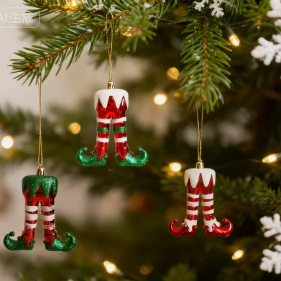 4Pcs Green Elf Legs Christmas Tree Decorations, Funny Christmas Hanging Decorations Elf Legs, Xmas Tree Christmas Ornaments Pendants, Christmas Decorations for Home