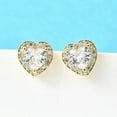 thumbnail image 4 of Clear Cubic Zirconia Heart Stud Earrings Long-Lasting Plated Brass Jewelry for Women Cadmium Free & Lead Free Real 18K Gold Plated 8x8mm Pin: 1mm, 4 of 5