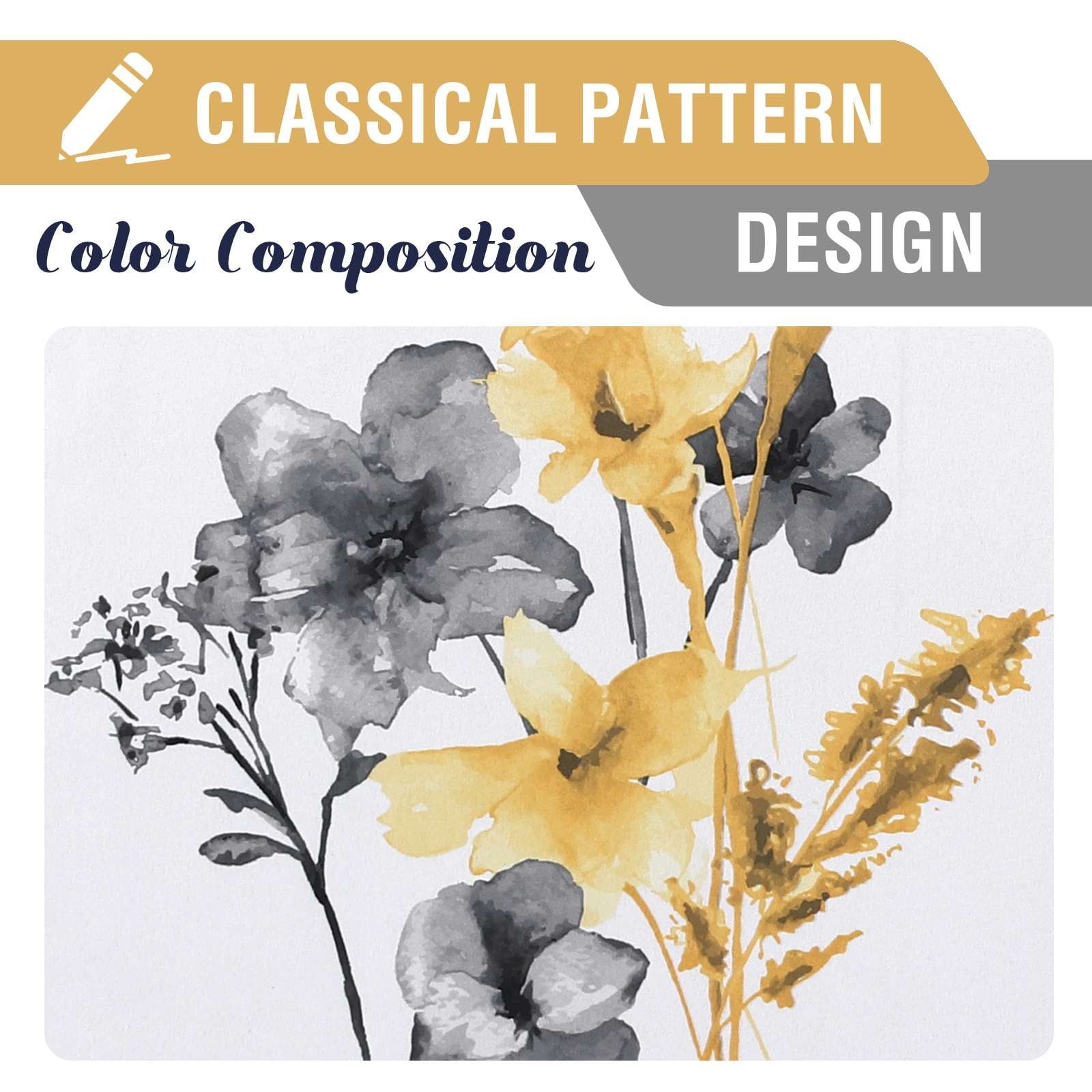 H.VERSAILTEX 100% Blackout Curtains Cattleya Floral Printed Drapes Leah Floral Thermal Bedroom Curtains for Living room with Black Liner 2 Panels,52" x 108",Grey/Yellow