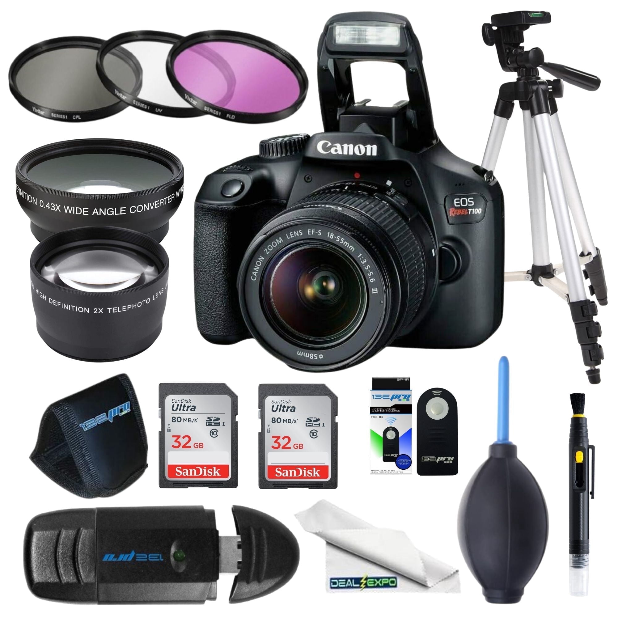 EOS Rebel T100 / 4000D DSLR Camera with EF-S 18-55mm 3.5-5.6 III Lens + DealExpo Popular Accessories Bundle