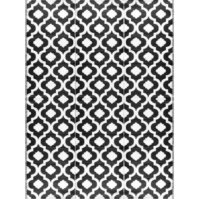 BalajeesUSA Outdoor Patio Rugs Clearance 9'x12', Black and White, Reversible mats, Outdoor Rugs Plastic Waterproof, rv Camper Rugs Large 514