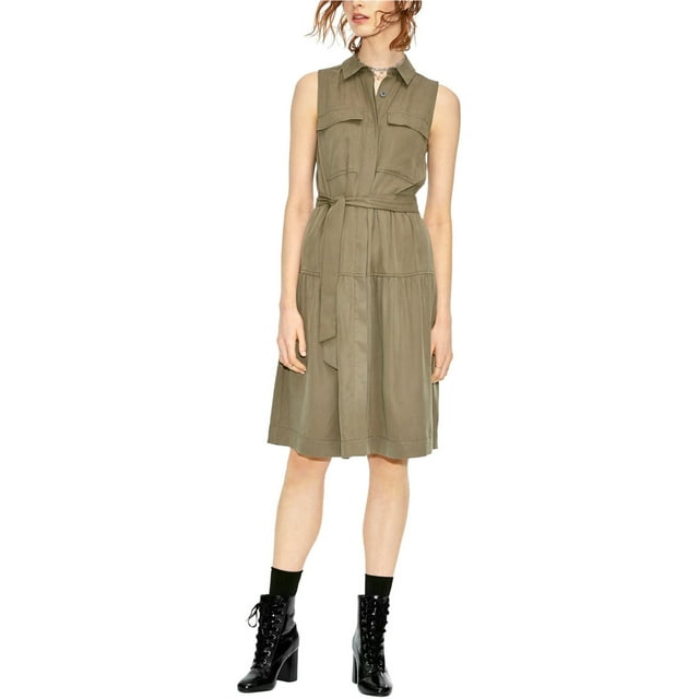 maison Jules Womens Utility-Pocket Shirt Dress, Green, Large