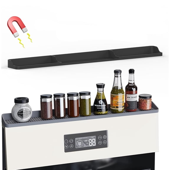 Stove Top Shelf -GIXUSIL Silicone Spice Rack for Stove,30in Silicone Material Magnetic Shelf for Stove -3 Functional Partitions Kitchen Spice Rack Organizer-Kitchen Gadgets Storage Organization,Black
