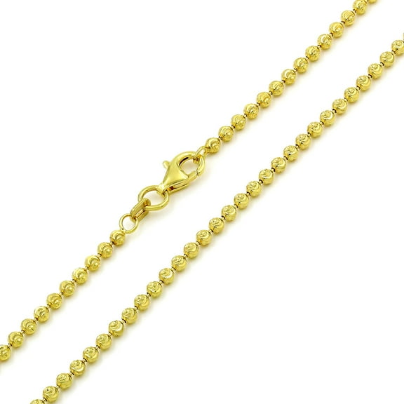 925 Italian Sterling Silver 2.5mm Ball Bead Moon Cut Chain, FREE Microfiber Cloth, Yellow Gold Dog Tag Solid Mens Womens Necklace 16" - 36", Giorgio Bergamo